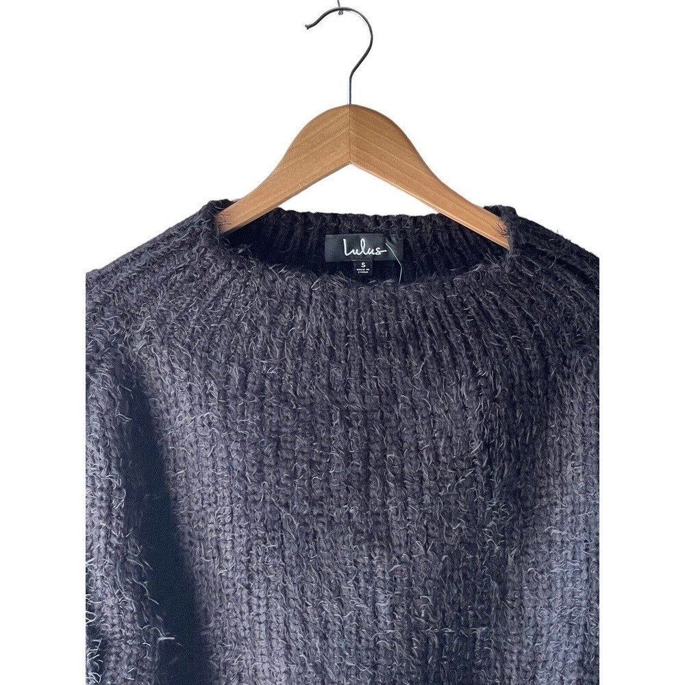 Lulus Size S Black Soft Felling it Eyelash Knit Cropped Stretch Sweater - New - Picture 2 of 8
